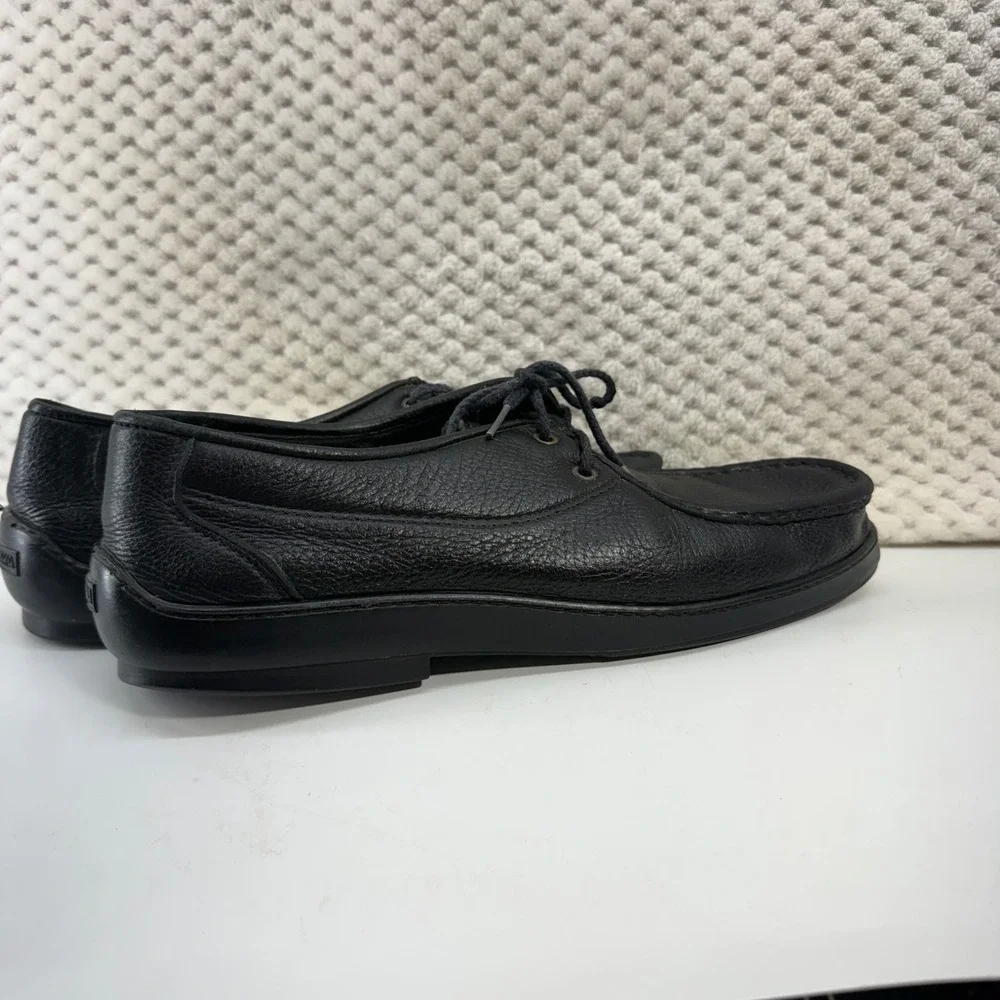Minnetonka Moccasin Shoes Mens Black Pebbled Leather Lace Up Moc Toe Casual